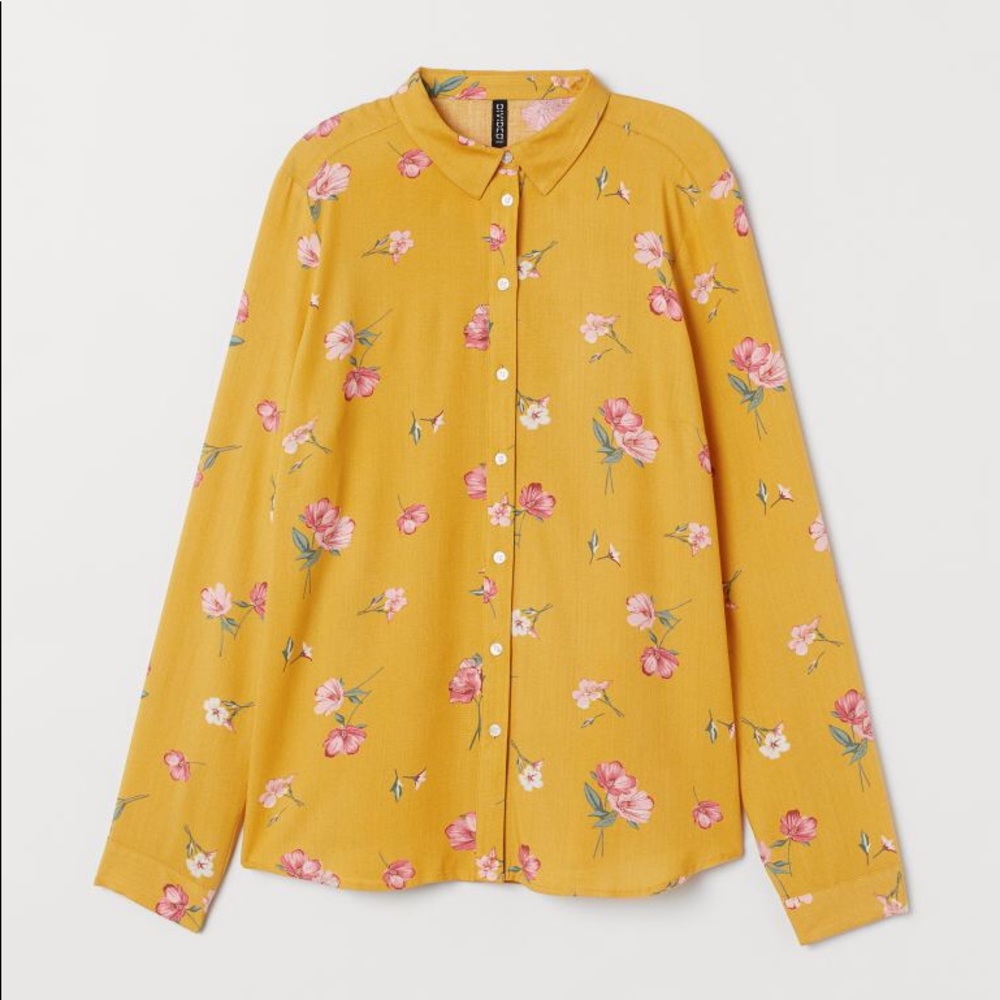 H&M long sleeved flower orange button up